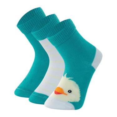 Imagem de Kit 3 Pares Meia Bebê Mash Infantil Algodão Estampada Punho, Azul turq
