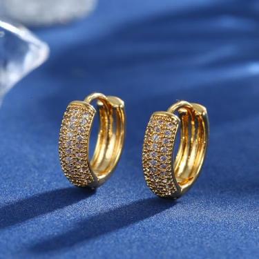 Imagem de Brincos de argola de ouro/prata para mulheres modernos, banhados a ouro 18 K, brincos de argola pequenos para mulheres, brincos de argola grossa CZ para mulheres, 10mm, Latão, Sem pedra preciosa