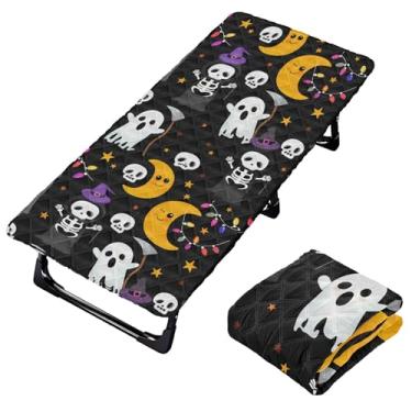 Imagem de Burbuja Lençol de berço de esqueletos de Halloween para crianças, lençol de cochilo acolchoado portátil com faixa elástica para meninas e meninos, lavável na máquina, 63,5 x 127 cm