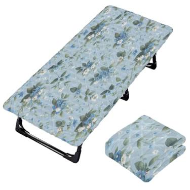 Imagem de Burbuja Lençol de berço de flores azuis para crianças, lençol de cochilo acolchoado portátil com faixa elástica para meninas e meninos, lavável na máquina, 63,5 x 127 cm