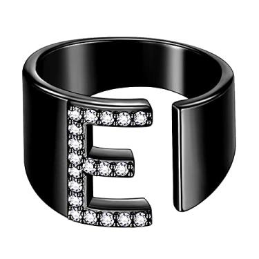 Imagem de beautlace Anéis de letra ajustável prata/ouro 18 k/preto banhado a arma inicial alfabeto anel aberto com joia de zircônia cúbica para homens e mulheres KR0037, Metal, Zircônia cúbica