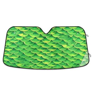 Imagem de STAYTOP Linda escamas de sereia verde para para-brisas de carro, protetor de viseira dobrável, mantém a frescura, bloqueia raios UV e acessórios para proteger carros, SUVs, caminhões-(L)