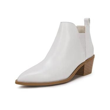 Imagem de Trish Lucia Bota feminina de cano curto, bico fino, salto grosso, sem cadarço, Chelsea, Branco marfim, 36