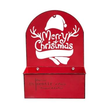 Imagem de MotiveTech Vaso de Parede Retangular de Metal Rústico para Plantas, Ideal para O Natal E As Festas de Fim de Ano, Chapéu Oco Vermelho, Tamanho real