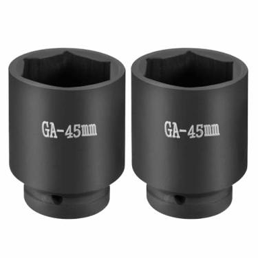 Imagem de HARFINGTON 2 soquetes de impacto de 6 pontos 2,5 cm soquete métrico de 45 mm CR-V soquete sextavado de eixo de aço para reparo de porcas de eixo de máquina, preto