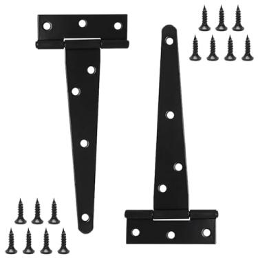 Imagem de Wopanxye Dobradiças pretas para portas de galpão, 200 mm, pacote com 2 dobradiças em T para portas externas com parafusos, rotação de ângulo 270 à prova de ferrugem, para portas de celeiro, cercas de