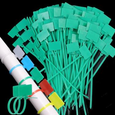 Imagem de 100 peças abraçadeira de cabo com zíper autotravante à prova d'água marcador de rede marcadores de etiqueta de nylon clipe de cabo de gerenciamento de fio de malha, 11 cm (verde)