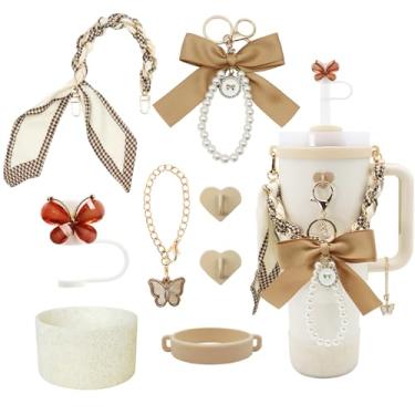 Imagem de Conjunto de acessórios de copo Stanley para copo de 1,134 g e 850 g, incluindo alça de alça de garrafa de água, chaveiro de laço, anel de copo, botas de silicone brilhante, topo de palha de borboleta