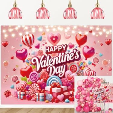 Imagem de Pano de fundo feliz dia dos namorados rosa amor coração balões pirulitos luzes de fada para decoração de festa do dia dos namorados adereços de cabine de fotos românticas suprimentos para eventos 18 x