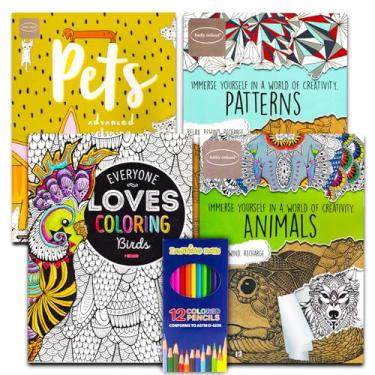 Imagem de Adult Coloring Books Conjunto econômico – 4 livros de colorir sortidos para adultos com kit de lápis de cor (mais de 120 padrões de alívio de estresse)