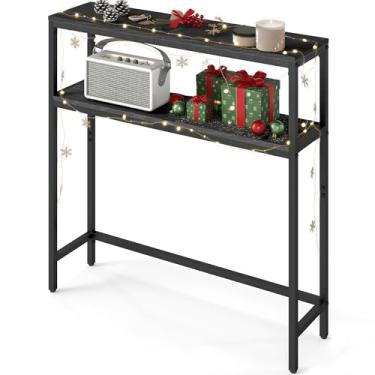 Imagem de VASAGLE Mesa de console, mesa de sofá estreita de 2 camadas com 2 prateleiras, 20 x 80 x 80 cm, para sala de estar, corredor, entrada, cinza carvão e tinta preta ULNT130B22V1