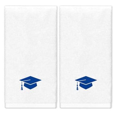 Imagem de FYSUIMU 2 peças de toalhas de mão de formatura toalha de banheiro de algodão bordada tampa de diploma azul toalha de banho absorvente para cozinha secagem de louça limpeza cozinhar, 75 x 34