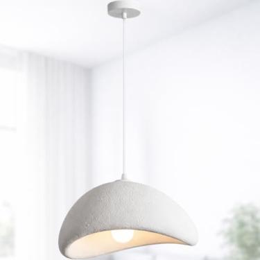 Imagem de Gimpo, Lustre Pendente 40cm Luminária Japonesa Wabi-Sabi Orgânico Cogumelo Concreto Gimpo LTJ40-BRANCO-B