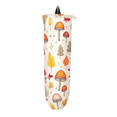 Imagem de Motivos de outono com folhas e cogumelos dispensador de sacolas de supermercado, organizador de sacolas plásticas de cozinha, protetor de saco de compras de plástico