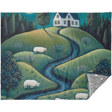 Imagem de Manta verde personalizada verde de pintura de ovelhas para sofá macio para mulheres cobertor xadrez impresso 177,8 cm x 139,7 cm