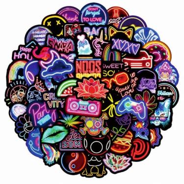 Imagem de 100 peças de adesivos de garrafa de água com luzes neon legais, adesivos para álbuns de fotos, skate, celulares, laptop, adesivo à prova d'água para melhor amiga, adolescentes, irmã 3