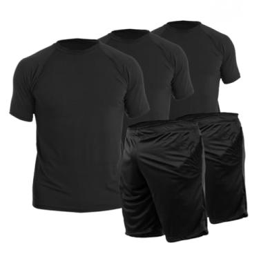 Imagem de 3 Camisetas Manga Curta + 2 Calções Masculino Bermuda com Bolso Proteção Solar UV50 (M, Preto)