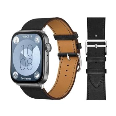 Imagem de CYSUE Pulseira retrô para Huawei Watch Fit 3, pulseira de couro bovino italiano de substituição rápida Correa para Huawei Fit 3 Fit 2 Watch Band (preta 02, serve para 3)