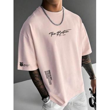 Imagem de Camiseta Masculinas Basica Boston Gringa Streetwear Algodão, Rosa, P
