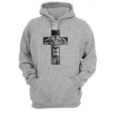 Imagem de Blusa Agasalho Moletom Infantil Cruz Leão de Judah Fé Cristão Evangeli