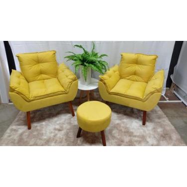 Imagem de Kit 02 Poltrona opala + 01 Puff Redondo Suede Amarelo-CASA DA POLTRONA