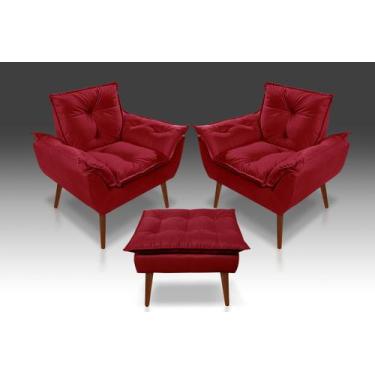 Imagem de Kit 02 Poltrona Opala + 01 Puf Opala Suede Vermelha-RV DECORA - CASA D