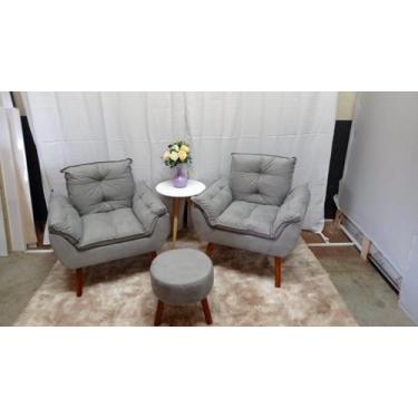 Imagem de Kit 02 Poltrona Opala + 01 Puff Redondo Suede Cinza Claro- CASA DA POL