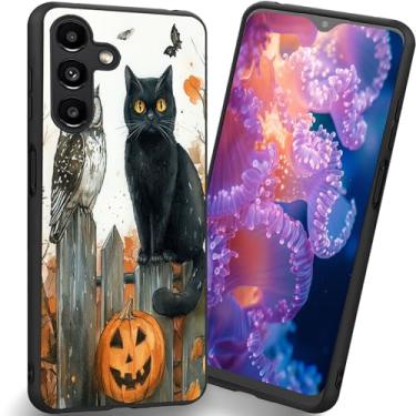 Imagem de RUUHLJLET Projetada para Samsung Galaxy A17 5G de 6,7 polegadas, a capa fosca macia oferece proteção total (coruja gato preto de Halloween)