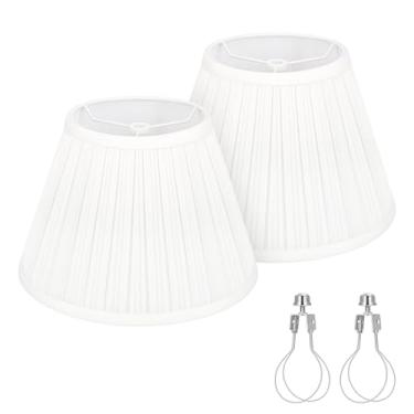 Imagem de Conjunto de 2 persianas plissadas pequenas, persianas império branco, 14 cm de cima x 25,4 cm inferior x 16,8 cm de altura, persianas pequenas para candeeiros de mesa, candeeiros de cabeceira