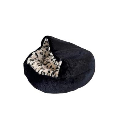 Imagem de CAMA PET PLUSH TOCA NUVEM COBERTA FECHADA CAMINHA COM COBERTURA PELUCIADA CASINHA FORMATO DONUT IGLU(ONÇA,M (50CM))