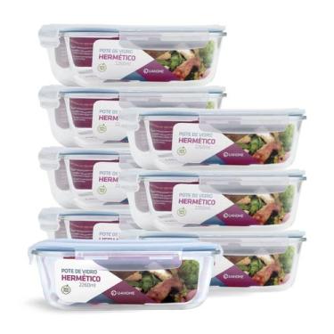 Imagem de Kit 8 Potes de Vidro Retangular com Tampa Hermética 2260ml - NABOX, Az