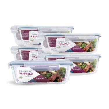 Imagem de Kit 5 Potes Hermético Vidro Retangular Grande 2260ml Lasanha - NABOX, 