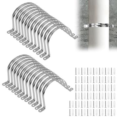 Imagem de 24 peças braçadeira de conduíte de 10 cm, ganchos de tubo com parafusos, suporte em U de alça de 2 furos para tubo rígido, braçadeiras de conduíte de aço inoxidável 304