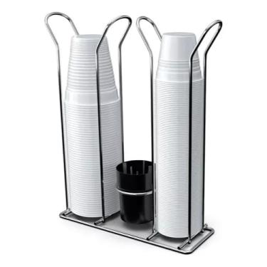 Imagem de Organizador Suporte Porta Copos Descartáveis 200ml 80ml Água Café Dispenser Com Porta Colherzinha - 21 * 7 * 28cm, Design Compacto para Economizar Espaço(Duplo (Café e Agua))