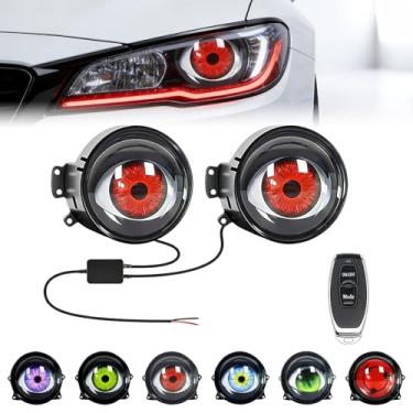 Imagem de Nowyeh Faróis de olho de demônio atualizados para motocicletas, kit de luzes LED dinâmicas para olhos do diabo com lente HD, 12 padrões de olhos animados, luzes universais de globo ocular de 12 a 36 V