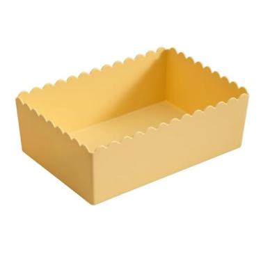 Imagem de Cestas de armazenamento de plástico, caixas de armazenamento empilháveis brancas e amarelas, pequenos recipientes de armazenamento, para organizar cestas de armazenamento