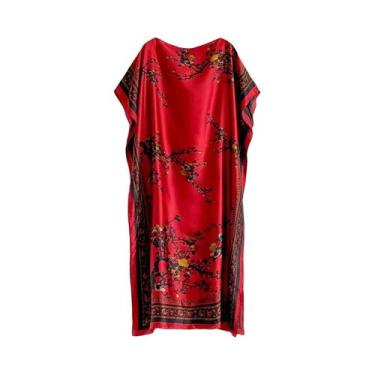 Imagem de Vestido Longo De Cetim Com Estampa Floral E Xale Muçulmano Para Proteç