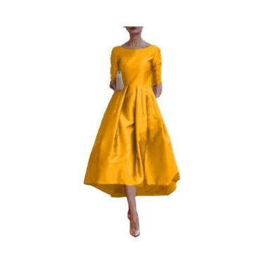 Imagem de Vestido Midi Plissado Elegante Para Mulheres, Cor Sólida, Para Festas 