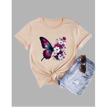 Imagem de Camiseta Tshirt Feminina Borboleta E Flores Color Em Algodão - MB Spor