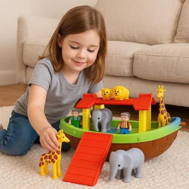 Imagem de Arca Noé Montar Barco Navio Presente Criança Bonequinhos Animais Bichi