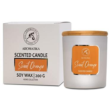 Imagem de Vela de cera de soja para aromaterapia com óleo essencial de laranja doce - até 45 horas de tempo de queima - Presente de vela de vidro - Vela de cera de soja luxuosa e sensual
