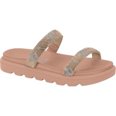 Imagem de Papete Feminina Vizzano Brilho Strass Tratorada Tiras Macia, Bege, 38