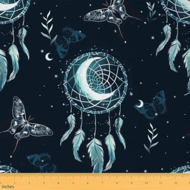 Imagem de Tecido de lua apanhador de sonhos por jarda, tecido decorativo de borboleta mariposa estilo boho, suprimentos de acolchoado de céu estrelado misterioso, artesanato faça você mesmo estilo fazenda