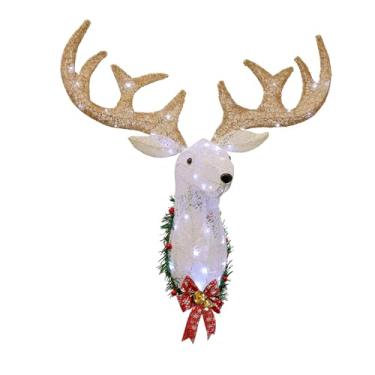 Imagem de Decoração de Natal ao ar livre, decoração de parede com cabeça de rena, guirlanda de Natal para pendurar rudolph com 8 modos, criando uma atmosfera única para toda a temporada de Natal