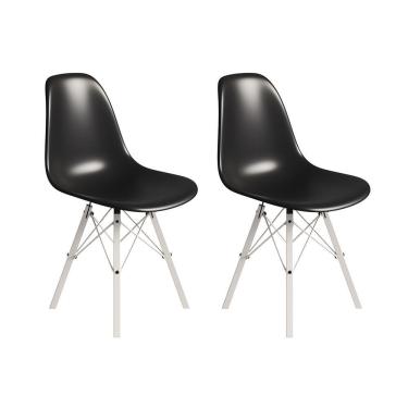 Imagem de Conjunto 2 Cadeiras Eames Tubo Ferro Branco Assento Preto