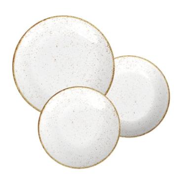 Imagem de Jogo De Pratos Tramontina Rústico Marrom Em Porcelana Decorada 12 Peças