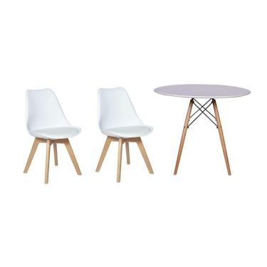 Imagem de Kit Mesa Jantar  90cm Branca + 02 Cadeiras Leda  Branca