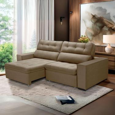 Imagem de Sofa Retratil Reclinavel 2 Lugares 2,10 Vitória Veludo Capuccino Lansofbr