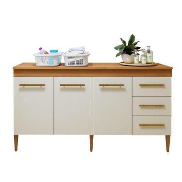 Imagem de Lavanderia Modulada Nova Iguaçu Balcão 3 Portas E 3 Gavetas - Kaiki Móveis Nature/off White