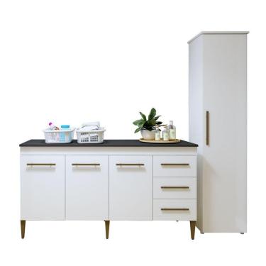 Imagem de Lavanderia Modulada 1 Armário Multiuso E Balcão Osasco - Kaiki Móveis Branco